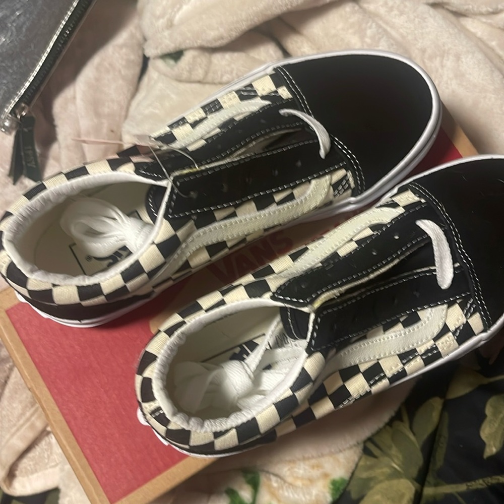 Kids size 3 vans suede and canvas black and white checkered